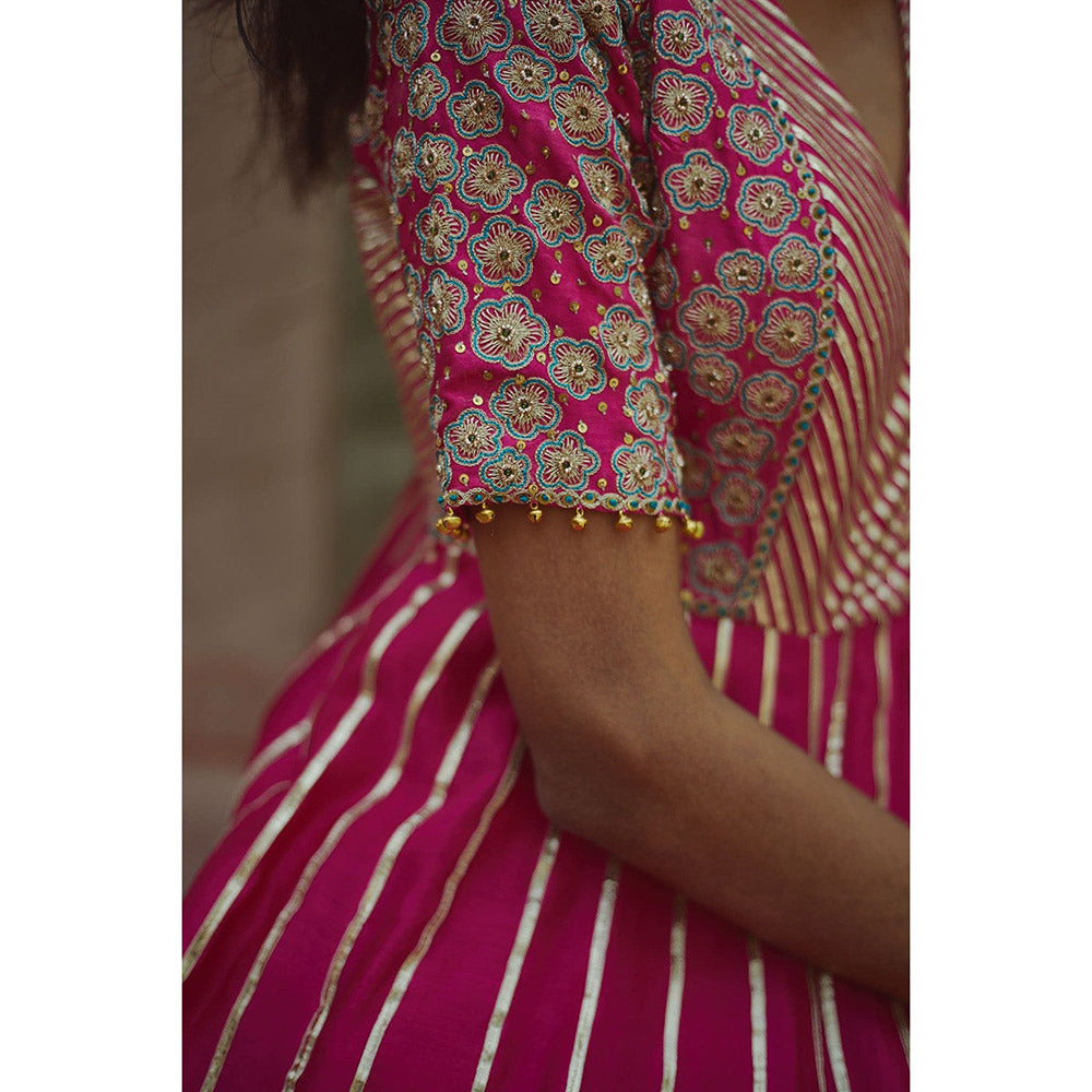 PRATIBHA SULTANIA Pink Embroidered Anarkali Kurta with Pant & Dupatta (Set of 3)