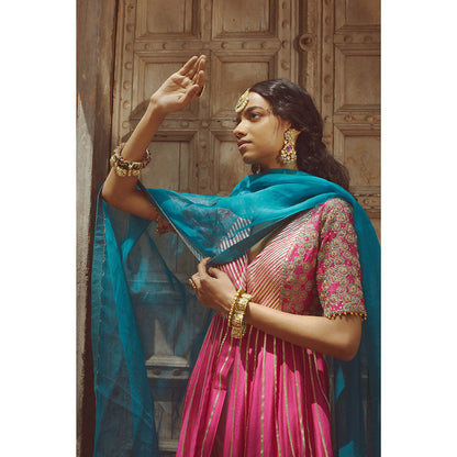 PRATIBHA SULTANIA Pink Embroidered Anarkali Kurta with Pant & Dupatta (Set of 3)