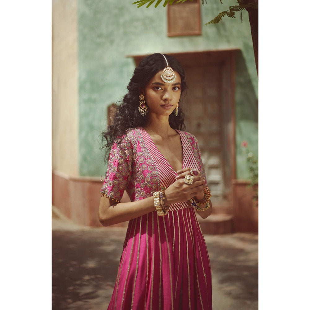 PRATIBHA SULTANIA Pink Embroidered Anarkali Kurta with Pant & Dupatta (Set of 3)