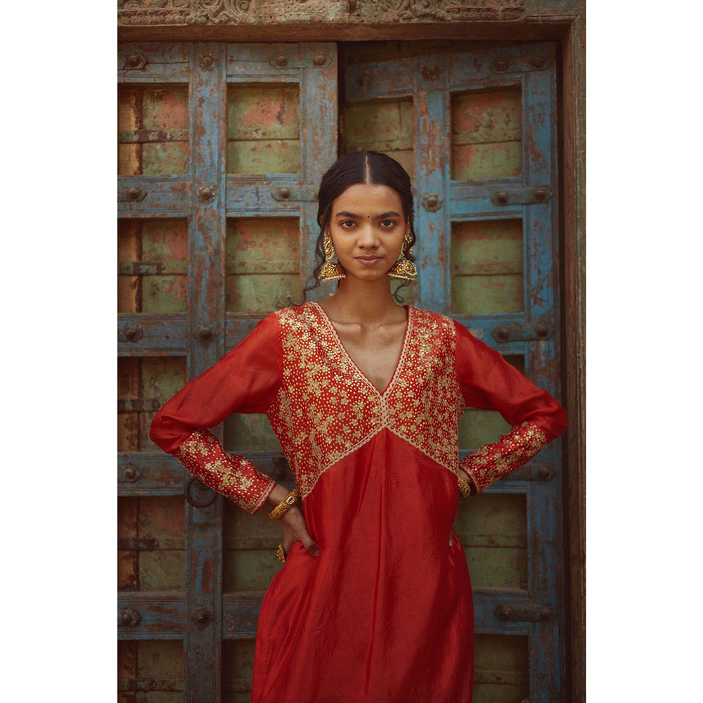 PRATIBHA SULTANIA Silk Orange Kurta with Churidar & Dupatta (Set of 3)