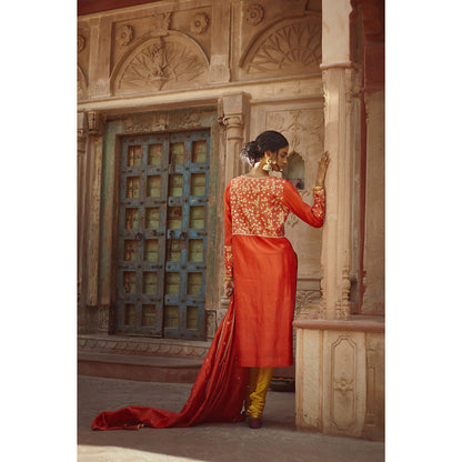 PRATIBHA SULTANIA Silk Orange Kurta with Churidar & Dupatta (Set of 3)