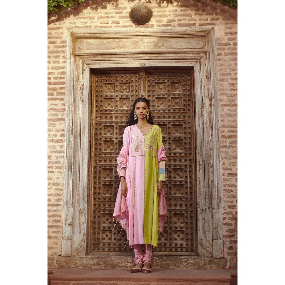 PRATIBHA SULTANIA Multi-Color Half & Half Embellished Kurta with Churidar & Dupatta (Set of 3)