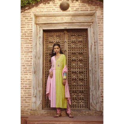 PRATIBHA SULTANIA Multi-Color Half & Half Embellished Kurta with Churidar & Dupatta (Set of 3)