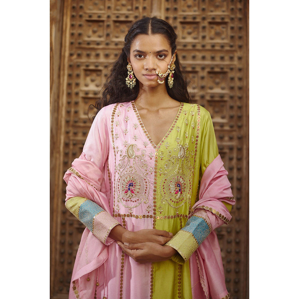 PRATIBHA SULTANIA Multi-Color Half & Half Embellished Kurta with Churidar & Dupatta (Set of 3)