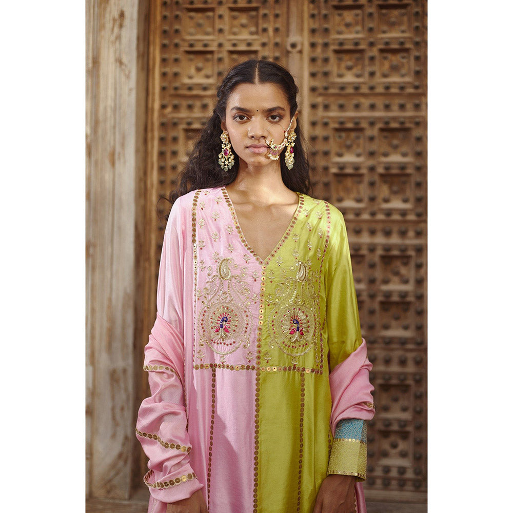 PRATIBHA SULTANIA Multi-Color Half & Half Embellished Kurta with Churidar & Dupatta (Set of 3)