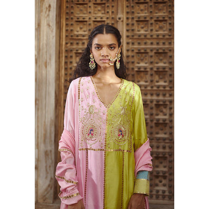 PRATIBHA SULTANIA Multi-Color Half & Half Embellished Kurta with Churidar & Dupatta (Set of 3)