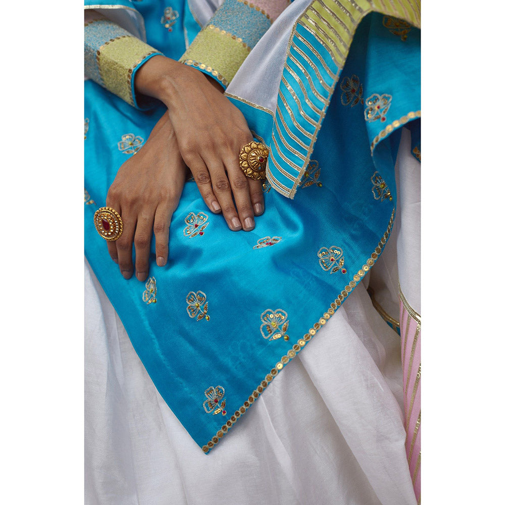 PRATIBHA SULTANIA Blue Colorblock Kurta with Palazzo & Dupatta (Set of 3)