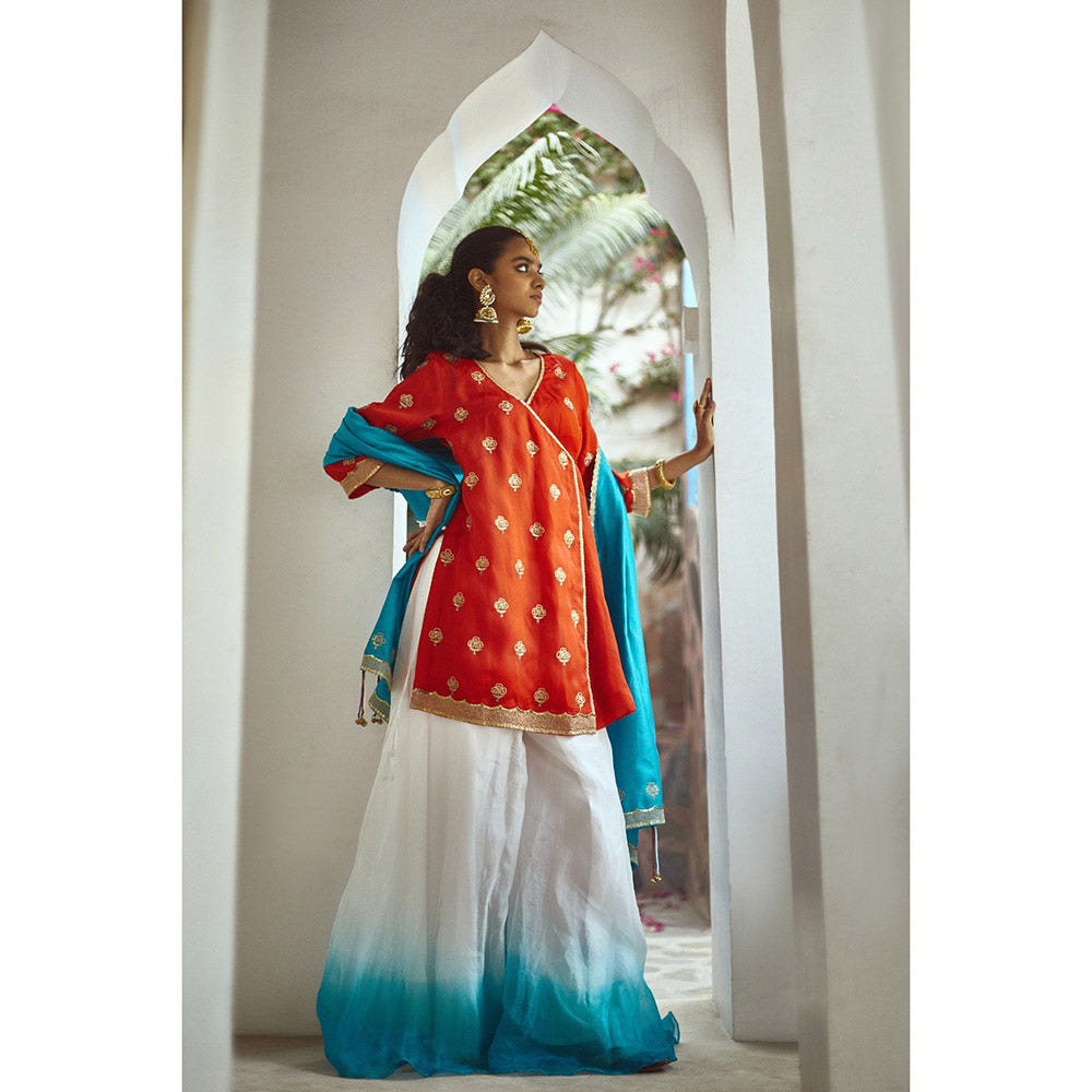 PRATIBHA SULTANIA Rust Ombre Kurta with Palazzo & Dupatta (Set of 3)