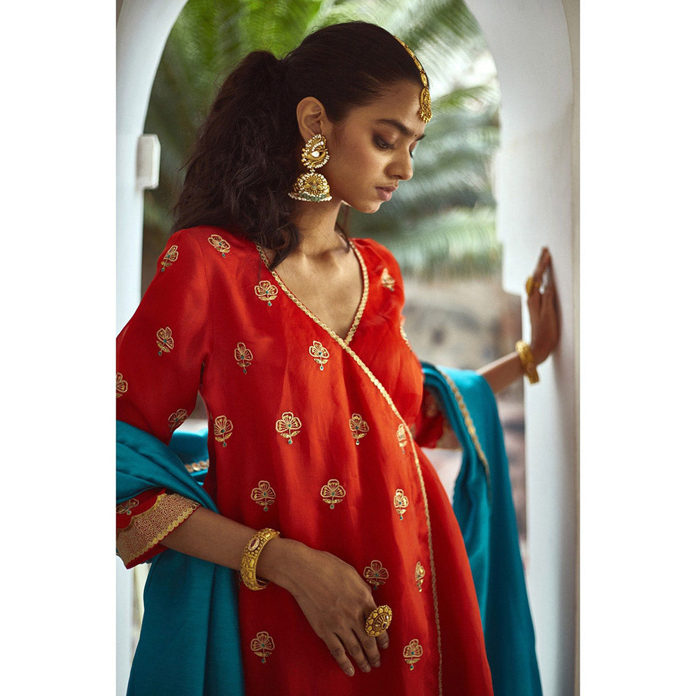 PRATIBHA SULTANIA Rust Ombre Kurta with Palazzo & Dupatta (Set of 3)