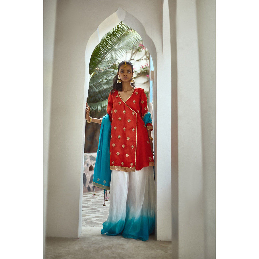 PRATIBHA SULTANIA Rust Ombre Kurta with Palazzo & Dupatta (Set of 3)