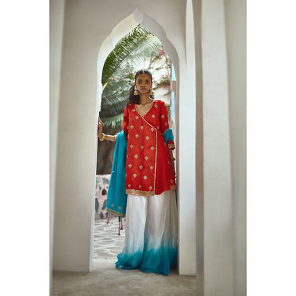 PRATIBHA SULTANIA Rust Ombre Kurta with Palazzo & Dupatta (Set of 3)