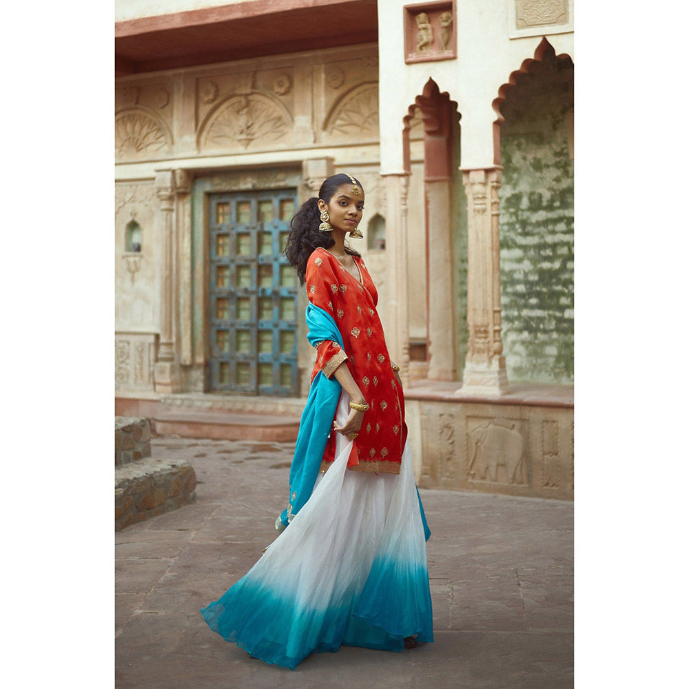 PRATIBHA SULTANIA Rust Ombre Kurta with Palazzo & Dupatta (Set of 3)