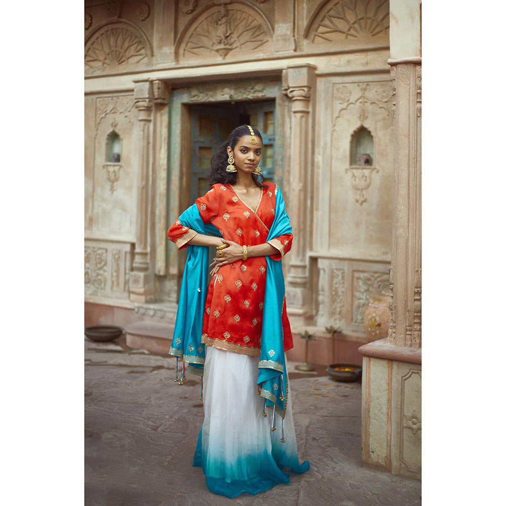 PRATIBHA SULTANIA Rust Ombre Kurta with Palazzo & Dupatta (Set of 3)