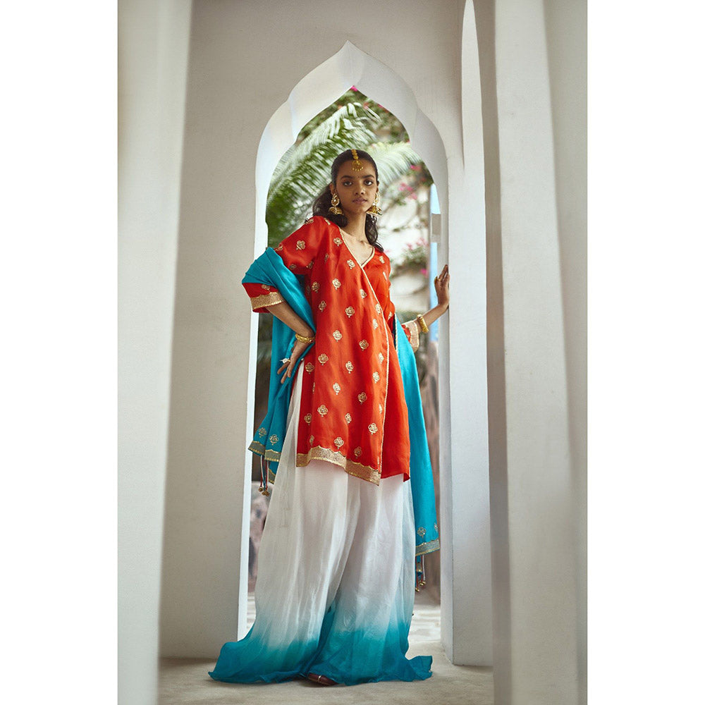 PRATIBHA SULTANIA Rust Ombre Kurta with Palazzo & Dupatta (Set of 3)
