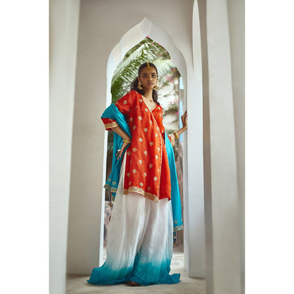 PRATIBHA SULTANIA Rust Ombre Kurta with Palazzo & Dupatta (Set of 3)