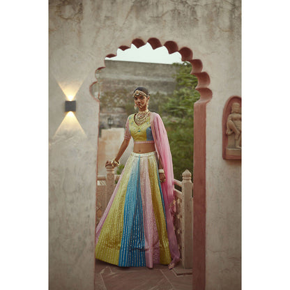 PRATIBHA SULTANIA Multi-Color Tafta Lehenga with Choli & Dupatta (Set of 3)