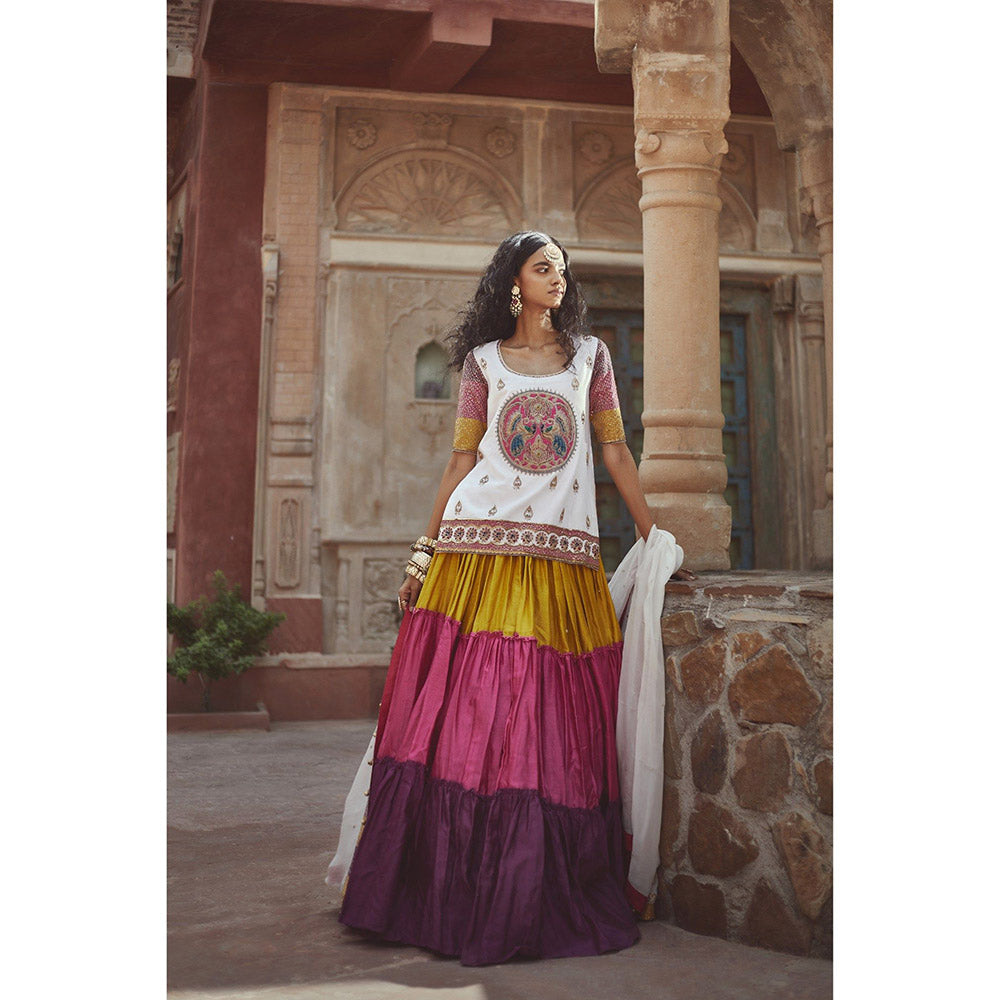 PRATIBHA SULTANIA Multi-Color Gathered Lehenga with White Kurti & Dupatta (Set of 3)