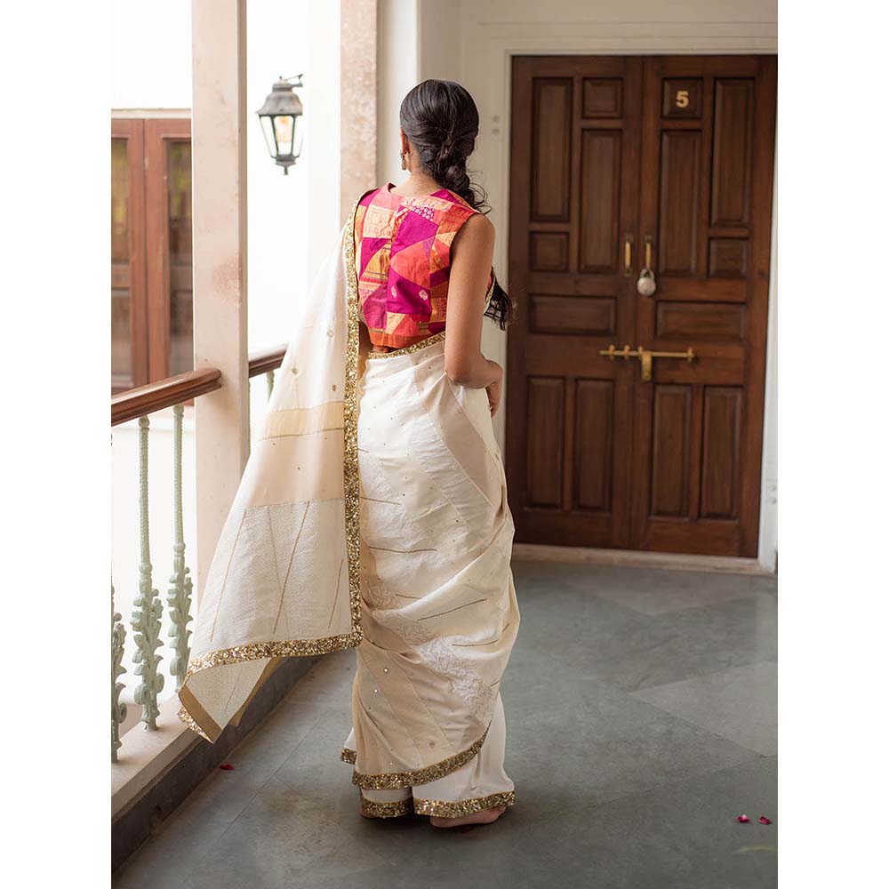 PRIYANKA RAAJIV Paarsa - Ivory Upcyled Jod Saree with Unstitched Blouse