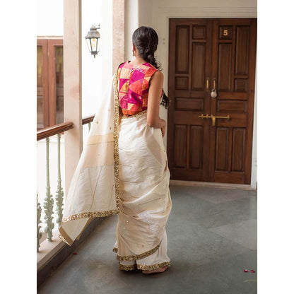 PRIYANKA RAAJIV Paarsa - Ivory Upcyled Jod Saree with Unstitched Blouse