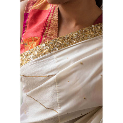 PRIYANKA RAAJIV Paarsa - Ivory Upcyled Jod Saree with Unstitched Blouse
