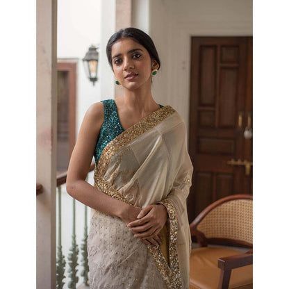 PRIYANKA RAAJIV Ausra - Beige Upcycled Jod Saree with Unstitched Blouse