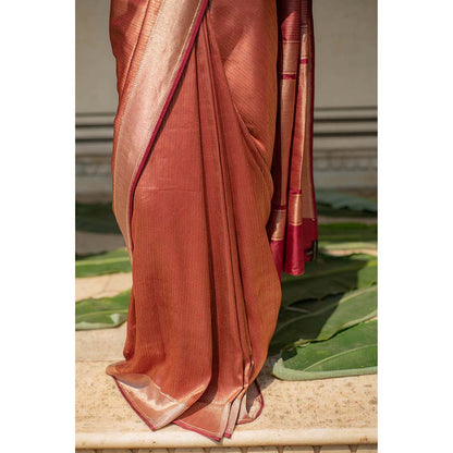PRIYANKA RAAJIV Zuri - Burgundy Textured, Silk Banarasi Saree with Unstitched Blouse