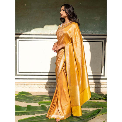 PRIYANKA RAAJIV Illaria - Yellow Brocade, Silk Tissue Saree with Unstitched Blouse