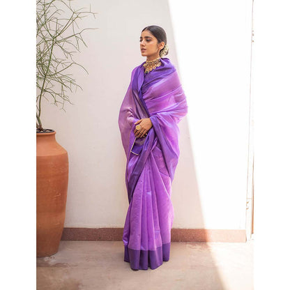PRIYANKA RAAJIV Kaiya Purple - Purple Silk Mashroo Saree with Tonal Border with Unstitched Blouse