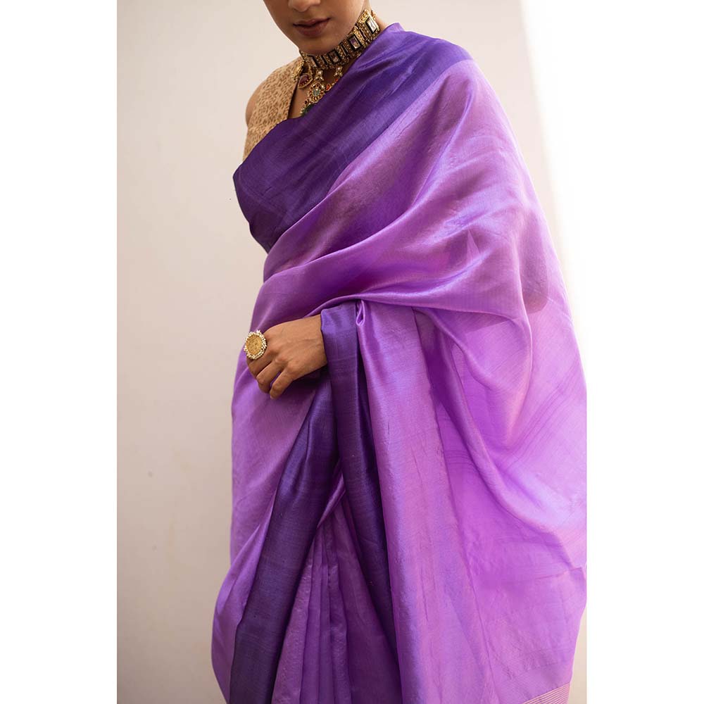 PRIYANKA RAAJIV Kaiya Purple - Purple Silk Mashroo Saree with Tonal Border with Unstitched Blouse