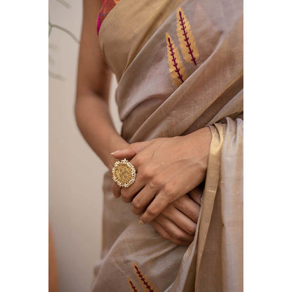PRIYANKA RAAJIV Kuu - Silver and Gold Silk Chanderi Saree with Unstitched Blouse