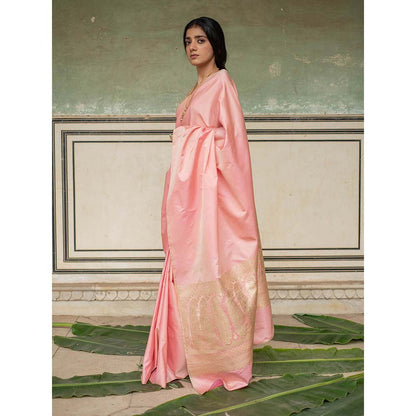 PRIYANKA RAAJIV Mani - Rose Pink Silk Mashroo Saree with Unstitched Blouse