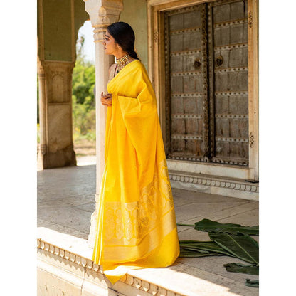 PRIYANKA RAAJIV Mani Yellow - Silk Mashroo Saree with Unstitched Blouse