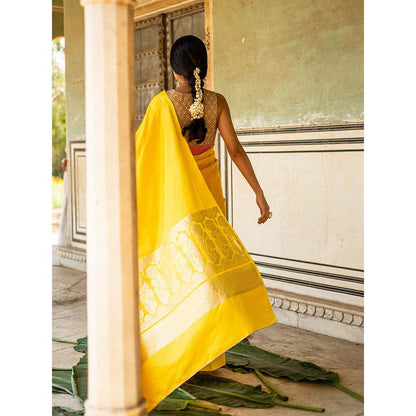 PRIYANKA RAAJIV Mani Yellow - Silk Mashroo Saree with Unstitched Blouse