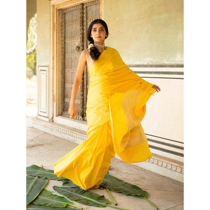 PRIYANKA RAAJIV Mani Yellow - Silk Mashroo Saree with Unstitched Blouse