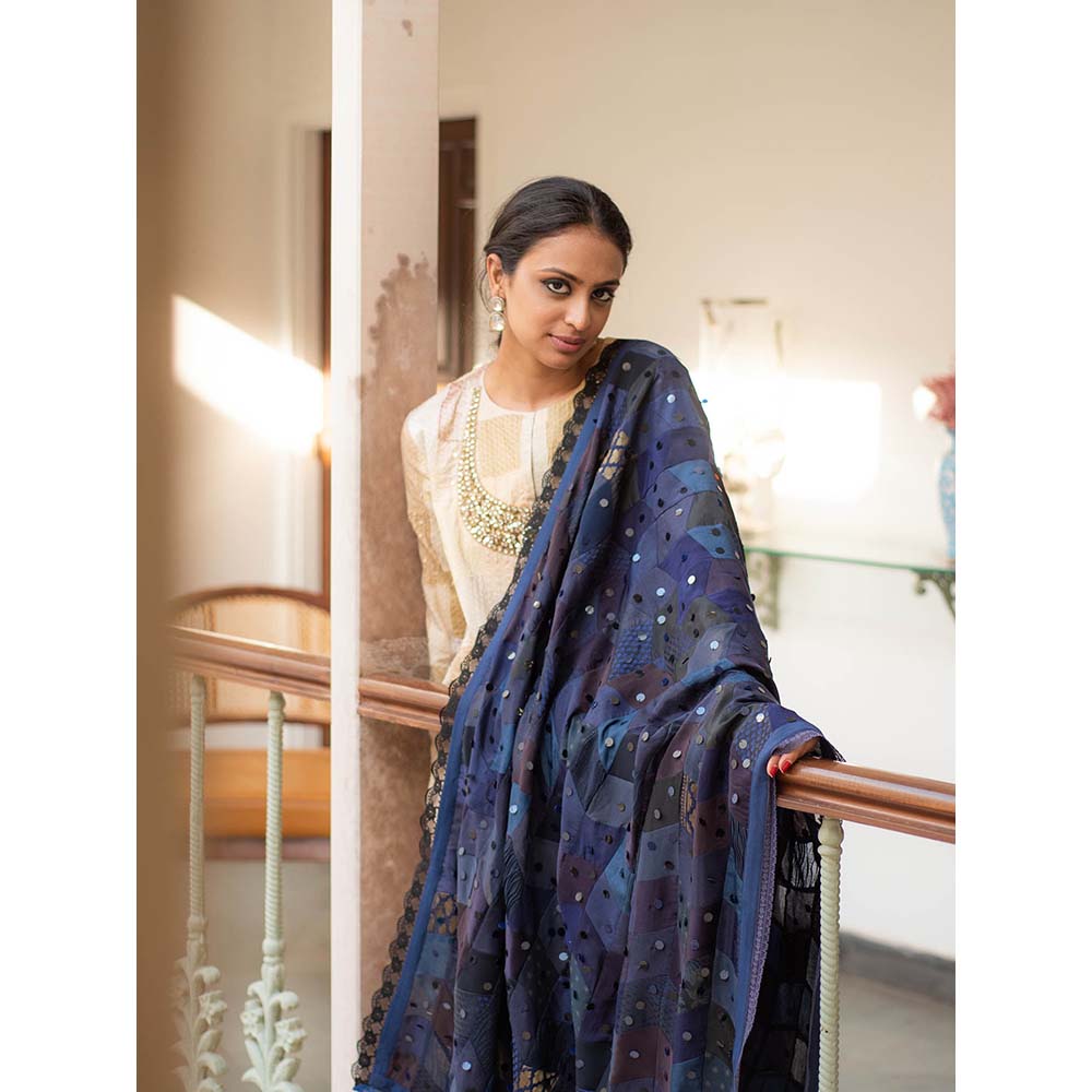 PRIYANKA RAAJIV Iola - Navy Blue Upcycled Patchwork Dupatta