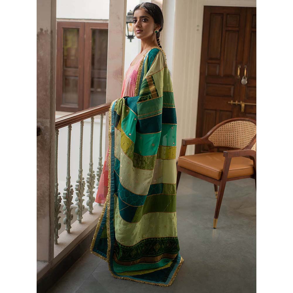 PRIYANKA RAAJIV Midori - Green Upcycled Patchwork Dupatta