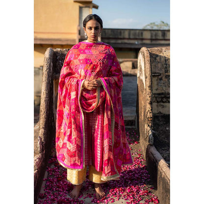 PRIYANKA RAAJIV Zera - Indian Pink Upcycled Patchwork Dupatta