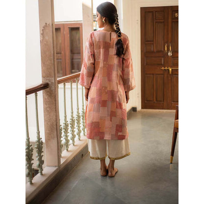 PRIYANKA RAAJIV Senara - Pink Upcycled Patchwork Kurta (Set of 2)
