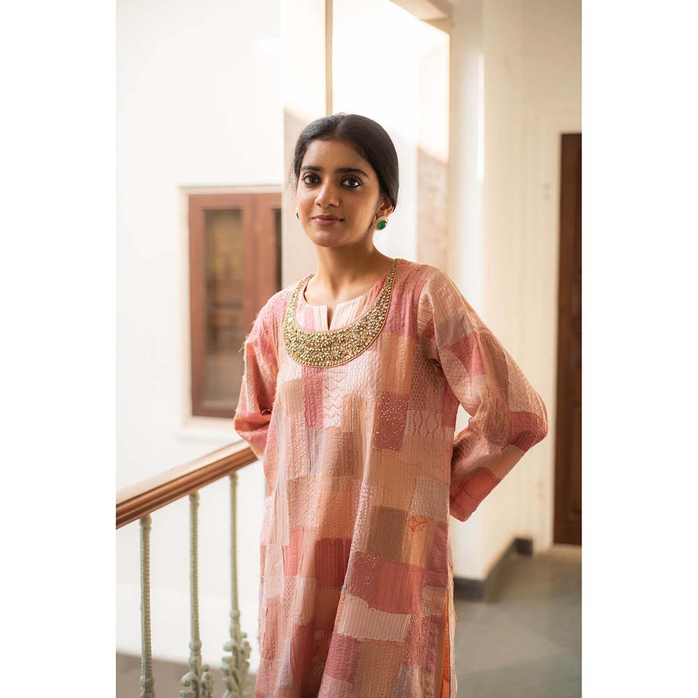 PRIYANKA RAAJIV Senara - Pink Upcycled Patchwork Kurta (Set of 2)