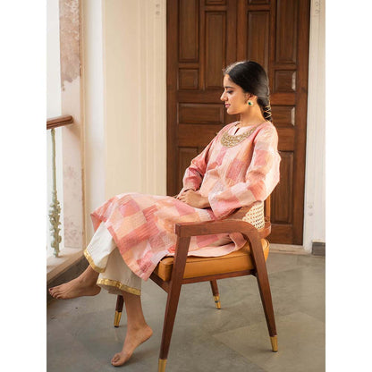 PRIYANKA RAAJIV Senara - Pink Upcycled Patchwork Kurta (Set of 2)