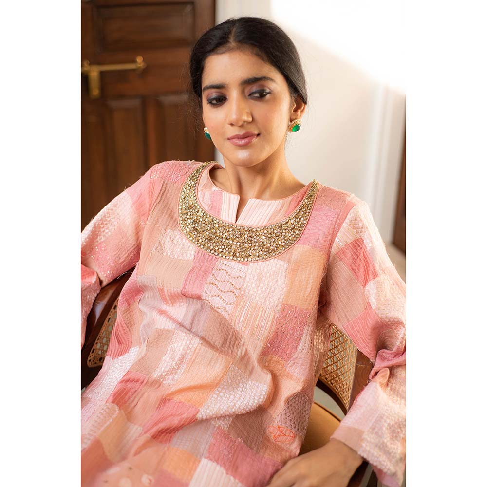 PRIYANKA RAAJIV Senara - Pink Upcycled Patchwork Kurta (Set of 2)