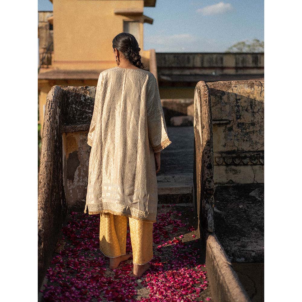 PRIYANKA RAAJIV Yara + Nara - Ivory Upcycled, Embroidered Kurta with Silk Pants (Set of 2)