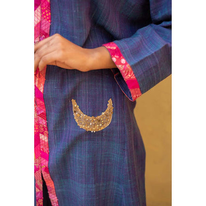 PRIYANKA RAAJIV Aroon - Saphire Cotton Co -Ord with Upcycled Patchwork Detailing (Set of 2)