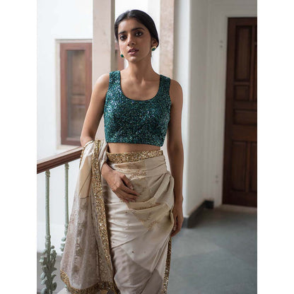 PRIYANKA RAAJIV Niamh - Teal Green Handembroidered Blouse