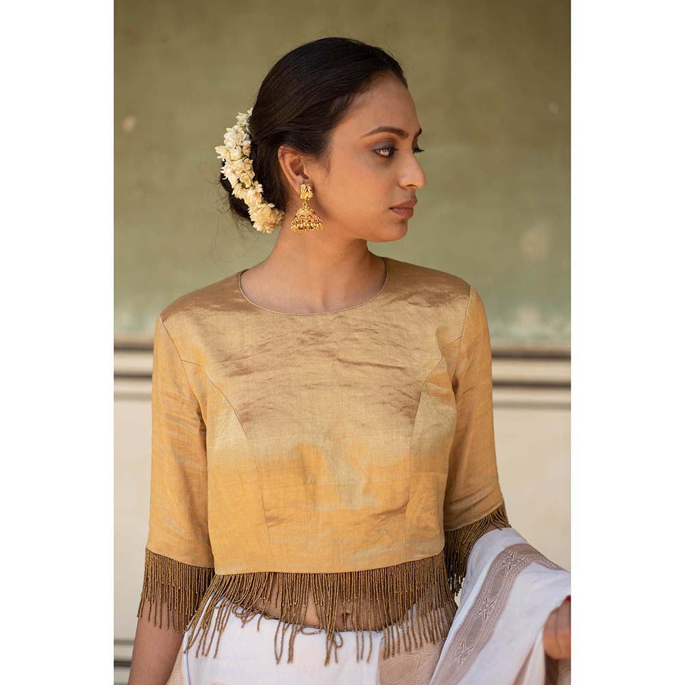 PRIYANKA RAAJIV Noor- Gold Silk Tissue Blouse