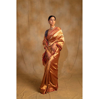 PRIYANKA RAAJIV Kylee Gold Silk Chanderi Sareee with Unstitched Blouse