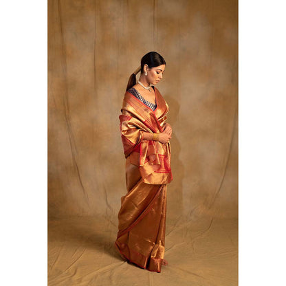 PRIYANKA RAAJIV Kylee Gold Silk Chanderi Sareee with Unstitched Blouse