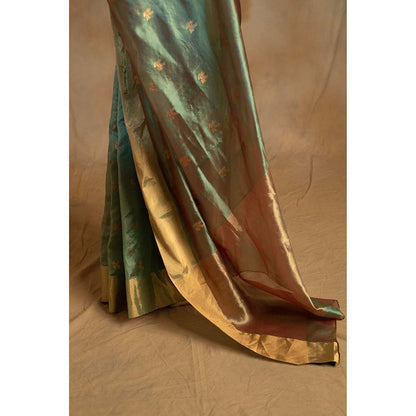 PRIYANKA RAAJIV Harela Persian Green Silk Chanderi Saree with Unstitched Blouse