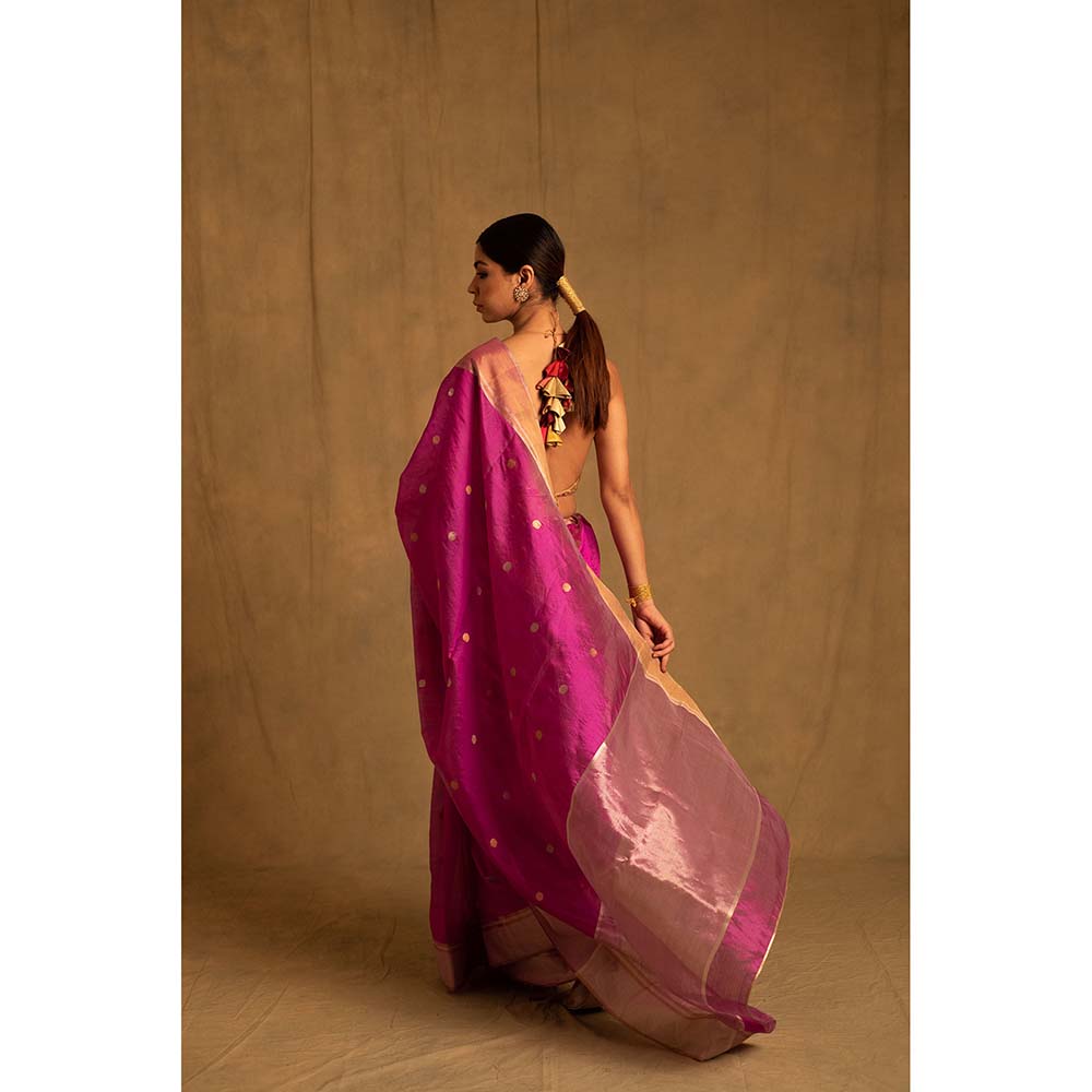 PRIYANKA RAAJIV Dree Periwinkle Pink Chanderi Saree with Unstitched Blouse
