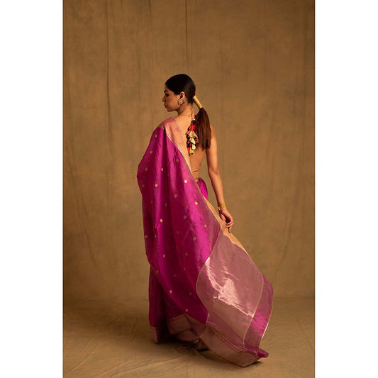 PRIYANKA RAAJIV Dree Periwinkle Pink Chanderi Saree with Unstitched Blouse